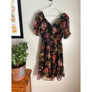 Mid Length Floral Tiered Semi Formal Dress